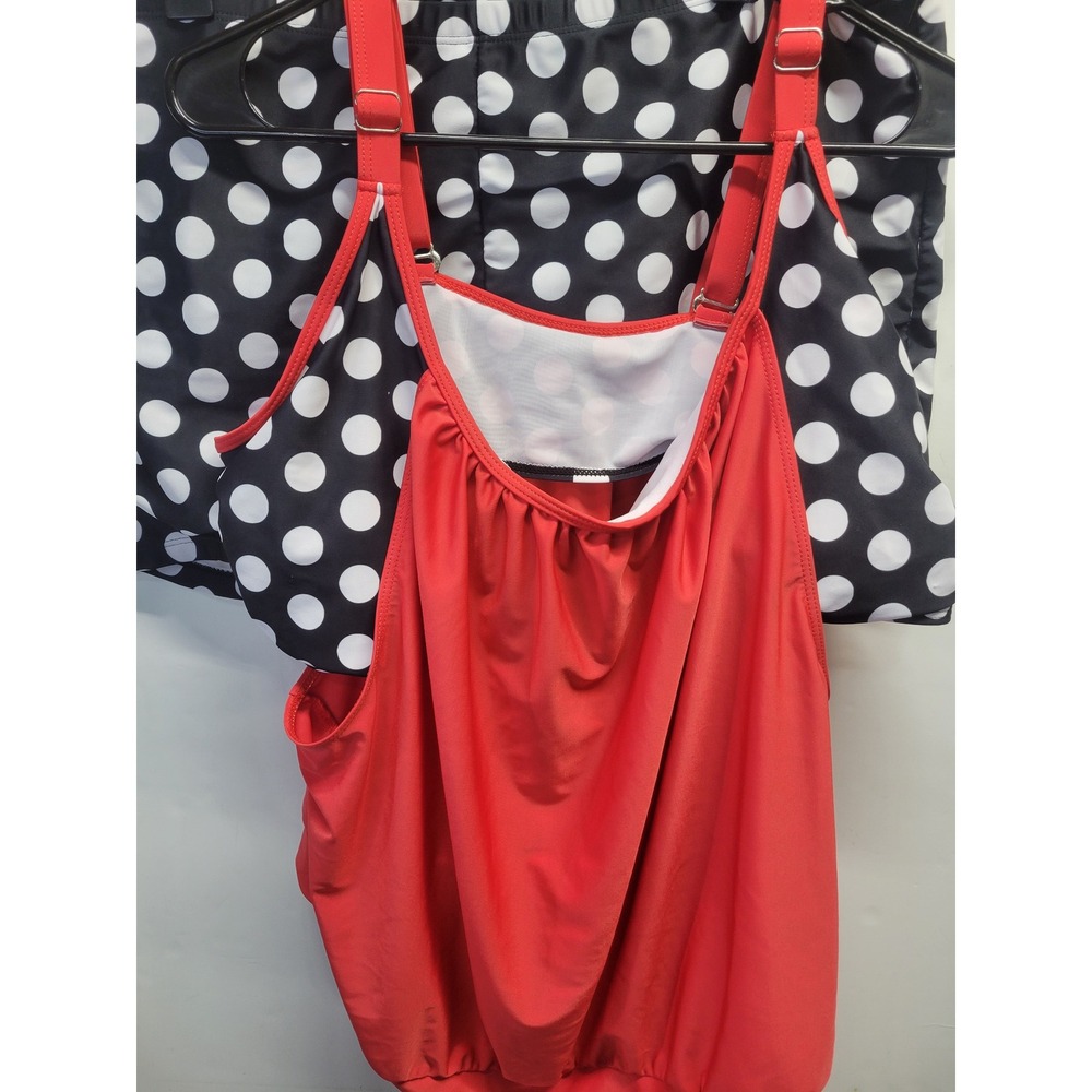 Polka‎ Dot Swim Top Tankini Red Black White Size 4XL Plus Size Tankini Top
